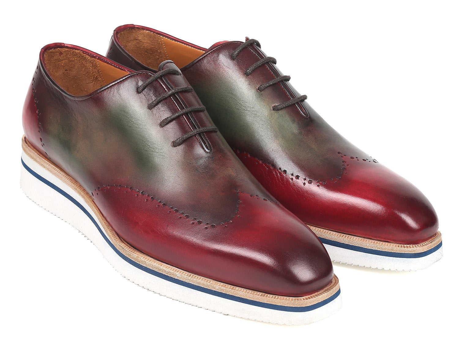 Paul Parkman Men's Smart Casual Wingtip Oxfords Bordeaux & Green (ID#187-BRD-GRN) PAUL PARKMAN