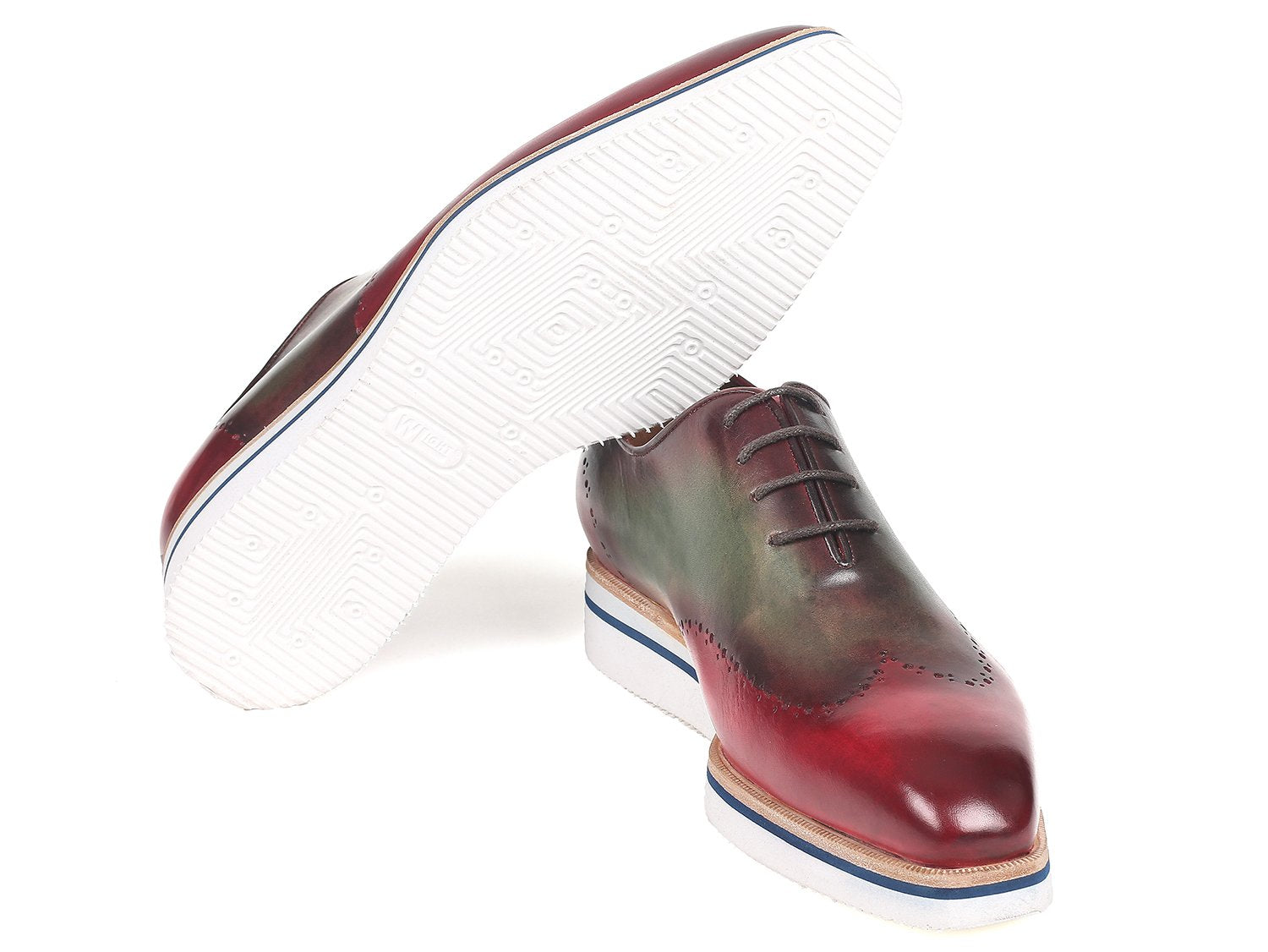 Paul Parkman Men's Smart Casual Wingtip Oxfords Bordeaux & Green (ID#187-BRD-GRN) PAUL PARKMAN