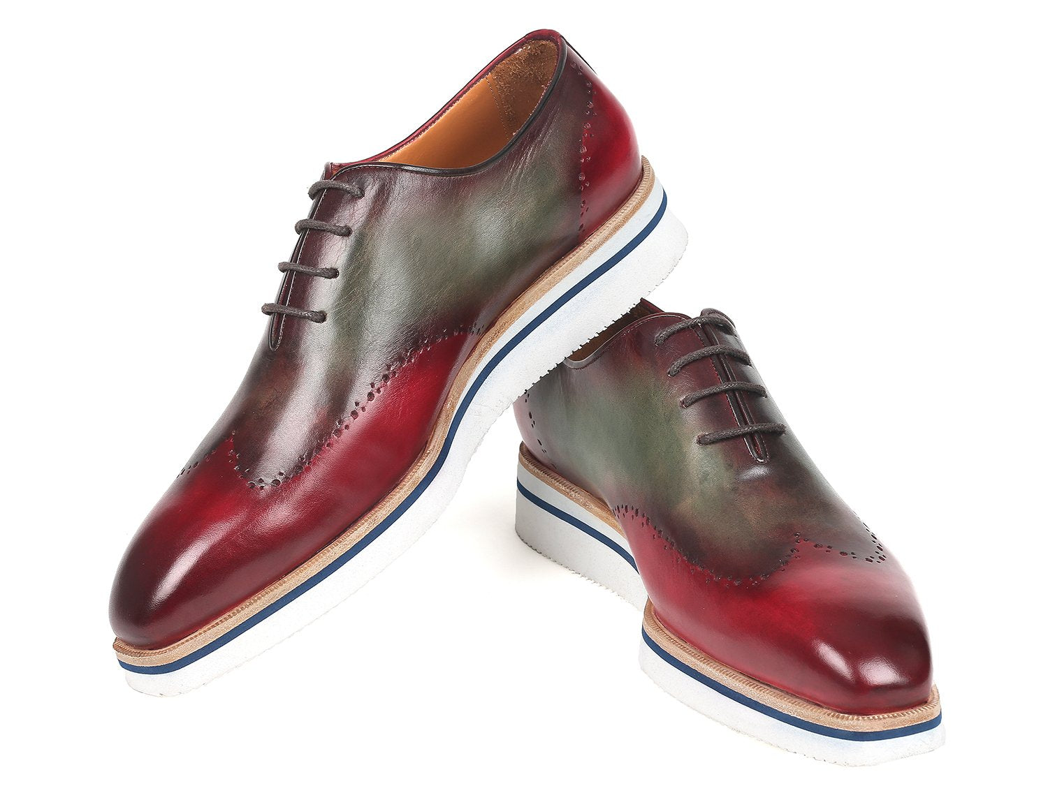 Paul Parkman Men's Smart Casual Wingtip Oxfords Bordeaux & Green (ID#187-BRD-GRN) PAUL PARKMAN