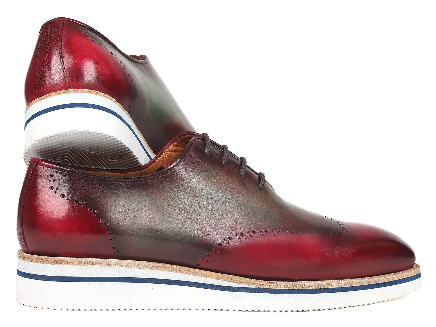 Paul Parkman Men's Smart Casual Wingtip Oxfords Bordeaux & Green (ID#187-BRD-GRN) PAUL PARKMAN