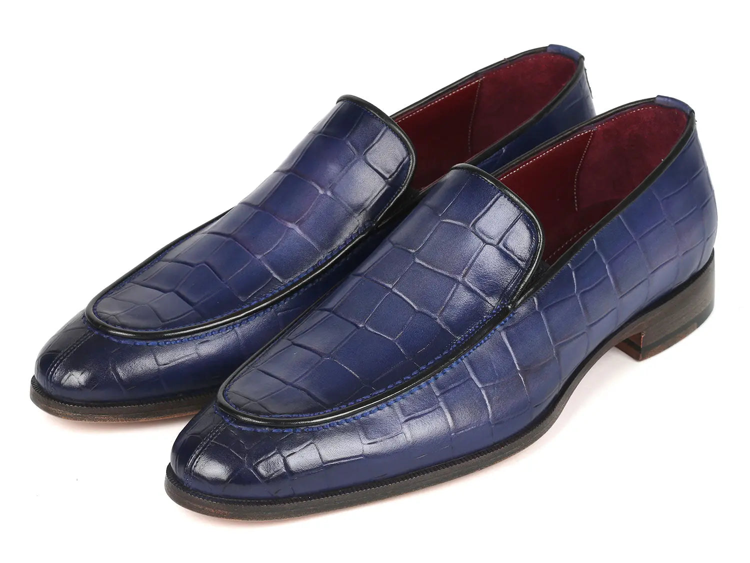 Paul Parkman Croco Textured Leather Loafer Blue (ID#7339-BLU) PAUL PARKMAN