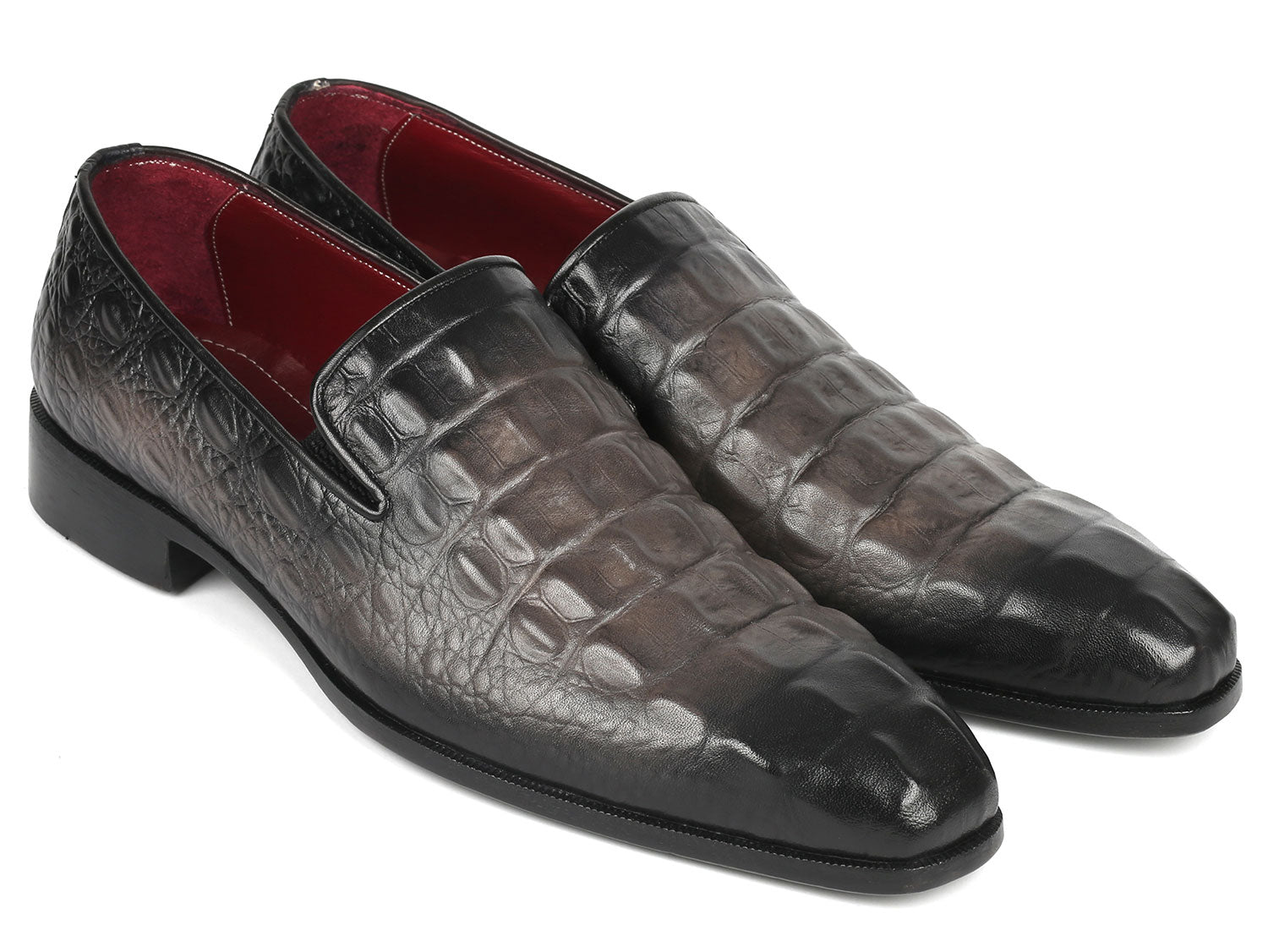 Paul Parkman Gray Crocodile Embossed Calfskin Loafers (ID#5576-GRY)