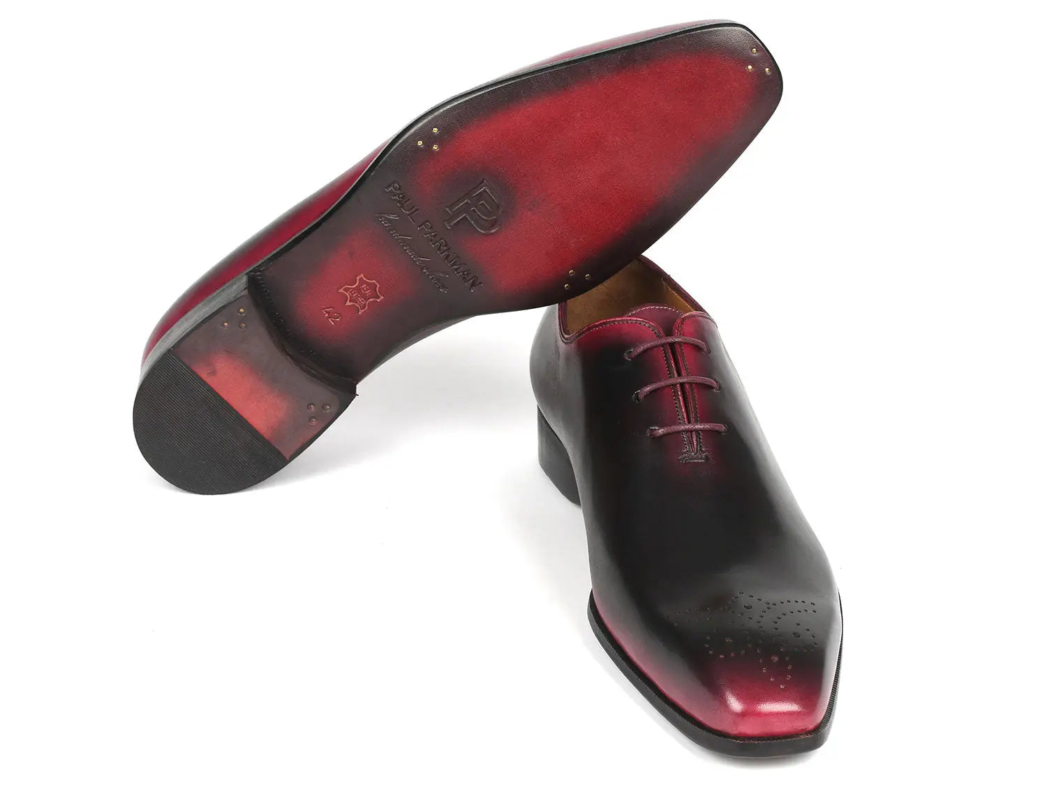 Paul Parkman Men's Black/Red Genuine Leather Oxfords (ID#KR254-01-83) PAUL PARKMAN