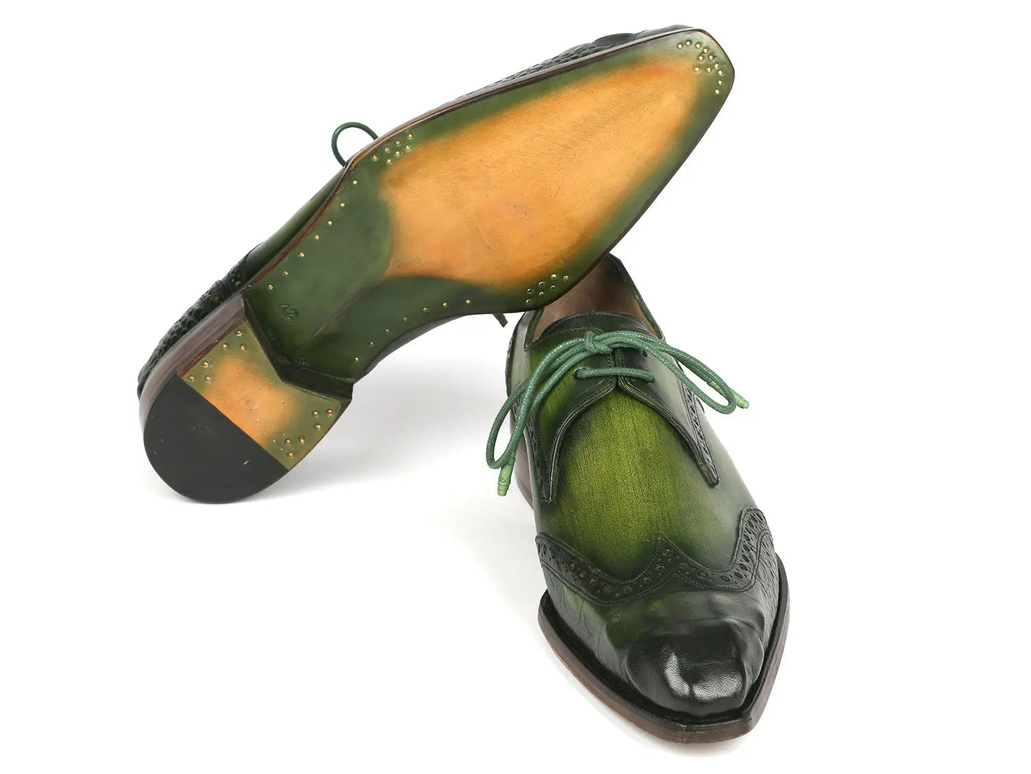 Paul Parkman Men's Green Goodyear Welted Wingtip Derby Shoes (ID#584-GRN) PAUL PARKMAN