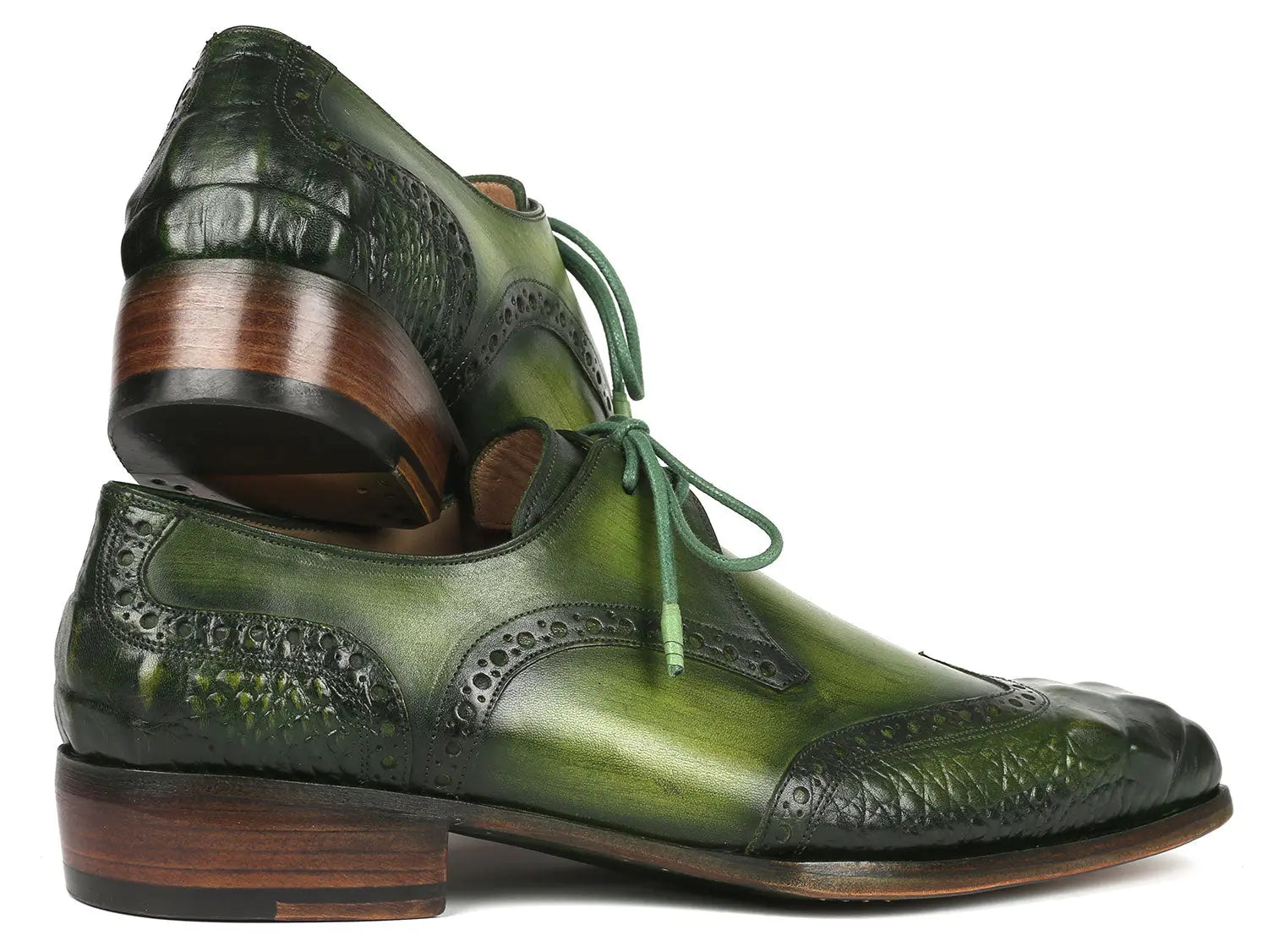 Paul Parkman Men's Green Goodyear Welted Wingtip Derby Shoes (ID#584-GRN) PAUL PARKMAN