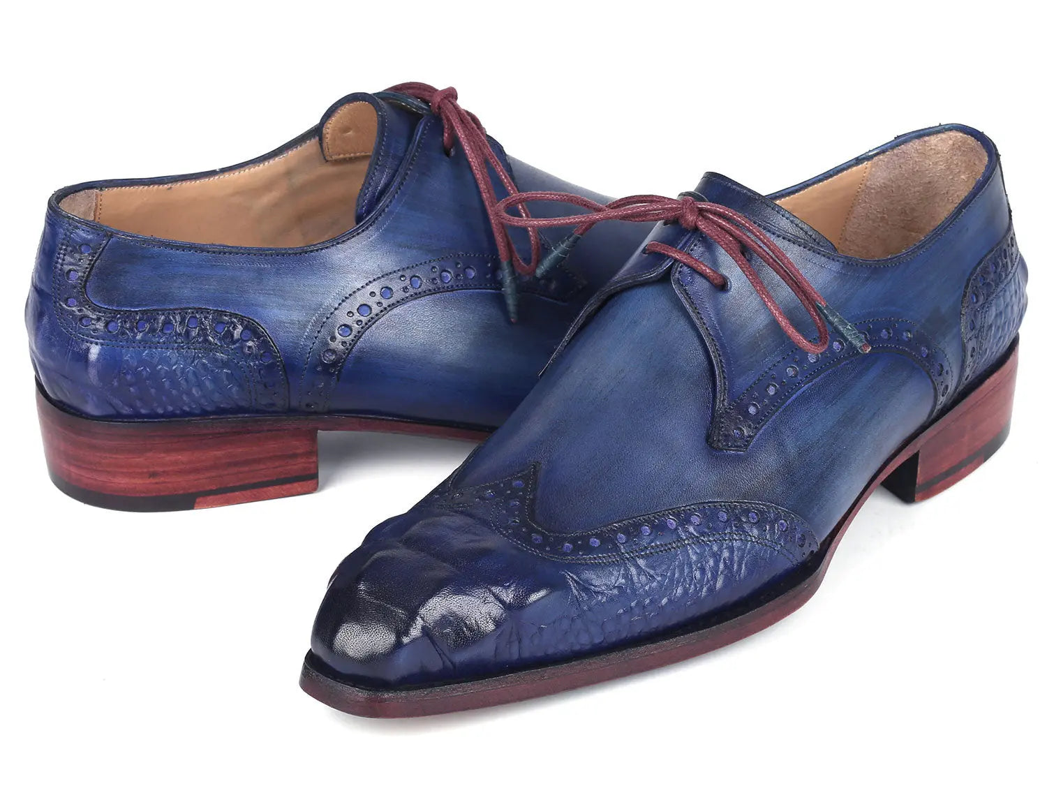 Paul Parkman Men's Blue/Navy Goodyear Welted Wingtip Derby Shoes (ID#584-BLU) PAUL PARKMAN