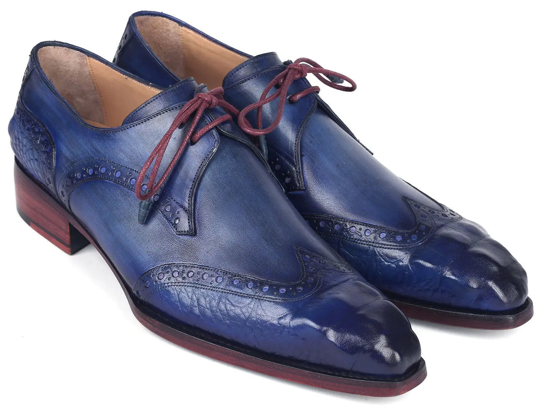 Paul Parkman Men's Blue/Navy Goodyear Welted Wingtip Derby Shoes (ID#584-BLU) PAUL PARKMAN