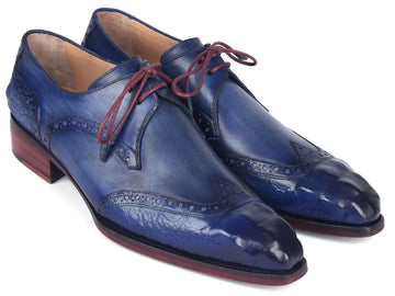 Paul Parkman Men's Blue/Navy Goodyear Welted Wingtip Derby Shoes (ID#584-BLU) PAUL PARKMAN
