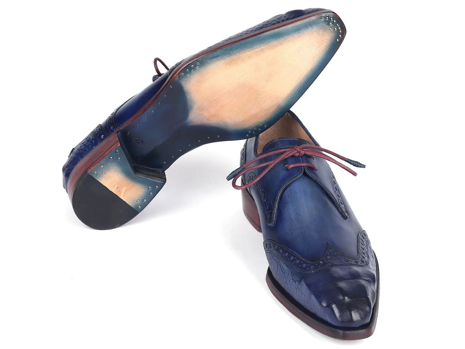 Paul Parkman Men's Blue/Navy Goodyear Welted Wingtip Derby Shoes (ID#584-BLU) PAUL PARKMAN