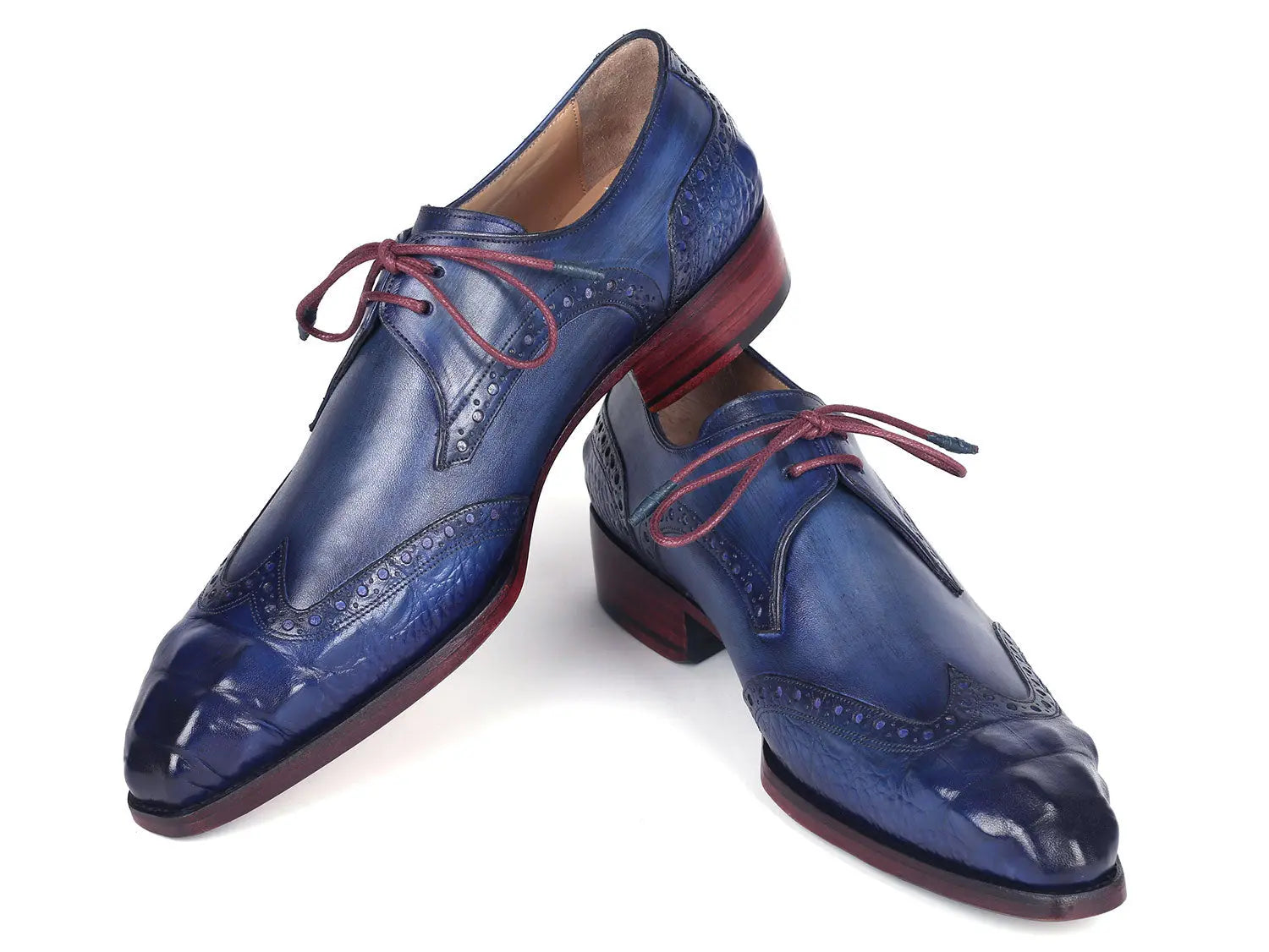 Paul Parkman Men's Blue/Navy Goodyear Welted Wingtip Derby Shoes (ID#584-BLU) PAUL PARKMAN
