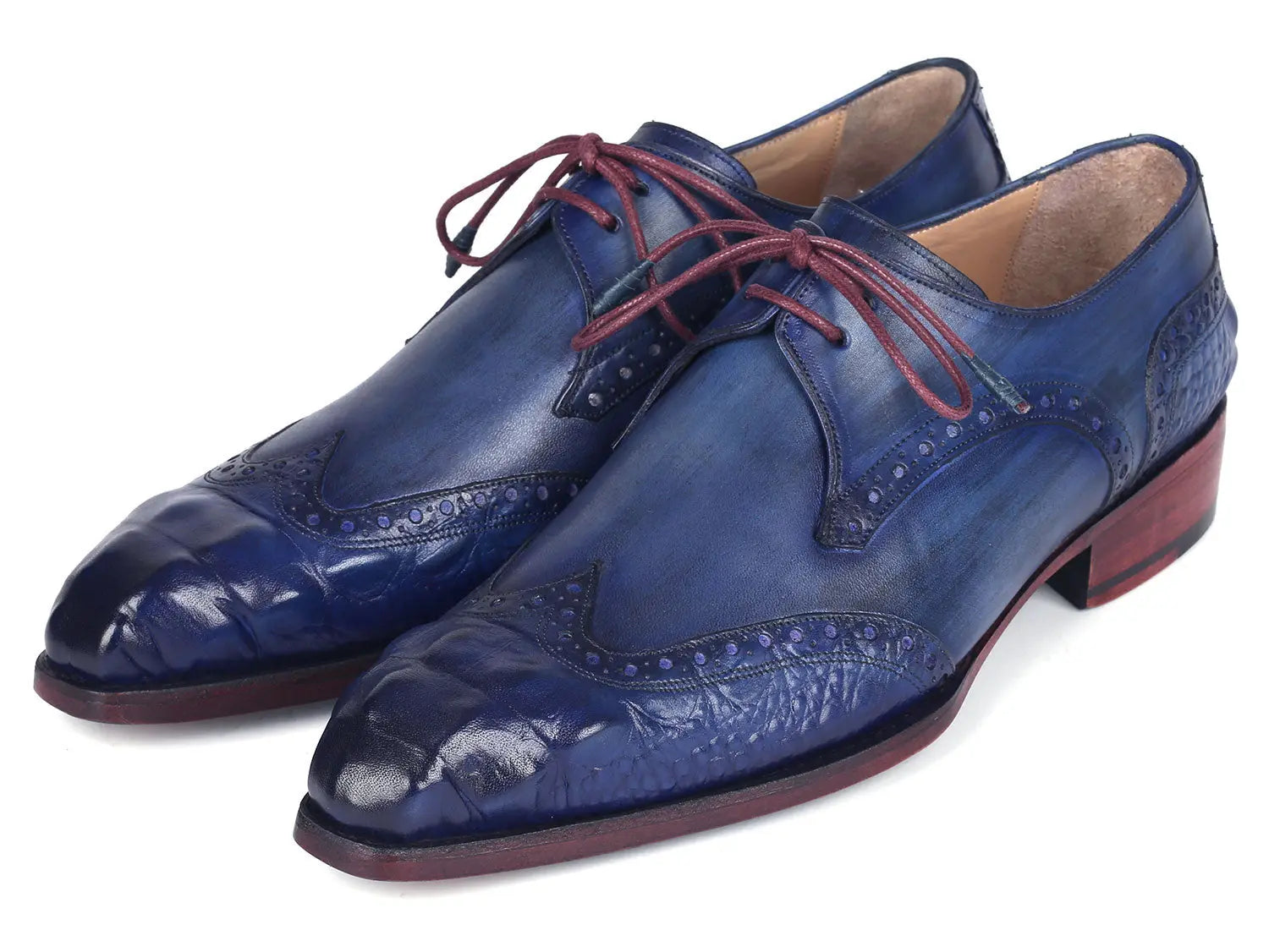Paul Parkman Men's Blue/Navy Goodyear Welted Wingtip Derby Shoes (ID#584-BLU) PAUL PARKMAN