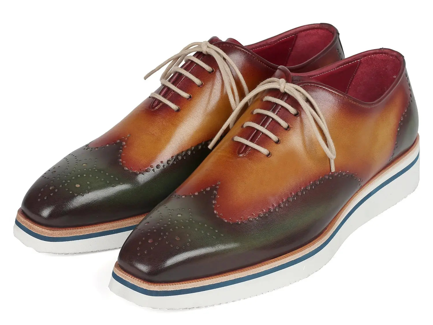 Paul Parkman Men's Green/Camel Smart Casual Wingtip Oxfords (ID#188-GRN-CML) PAUL PARKMAN