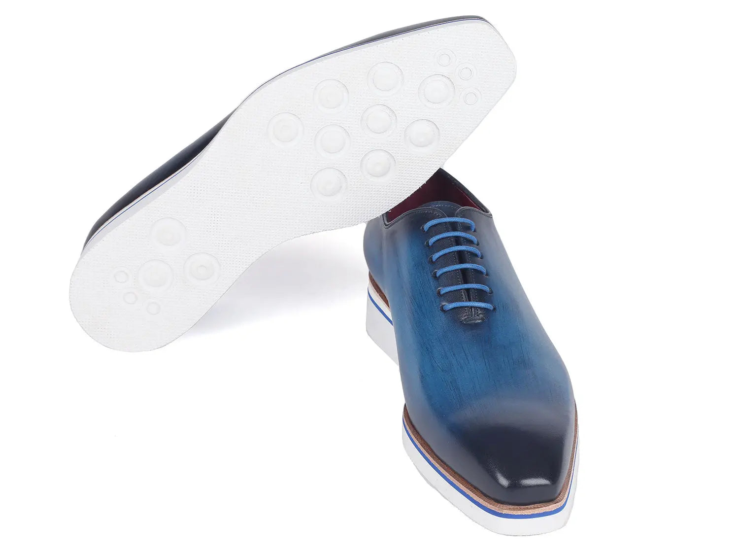 Paul Parkman Men's Blue Smart Casual Wholecut Oxfords (ID#191-BLU) PAUL PARKMAN