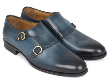 Paul Parkman Men's Navy Genuine Leather Double Monk strap Shoes (ID#HT54-NAVY) PAUL PARKMAN