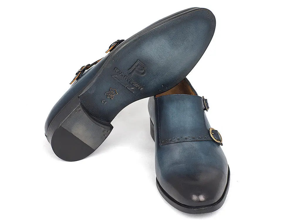 Paul Parkman Men's Navy Genuine Leather Double Monk strap Shoes (ID#HT54-NAVY) PAUL PARKMAN