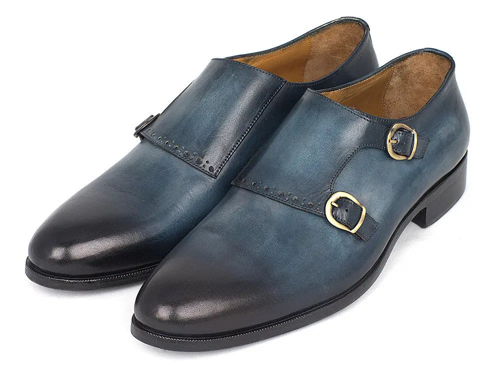 Paul Parkman Men's Navy Genuine Leather Double Monk strap Shoes (ID#HT54-NAVY) PAUL PARKMAN