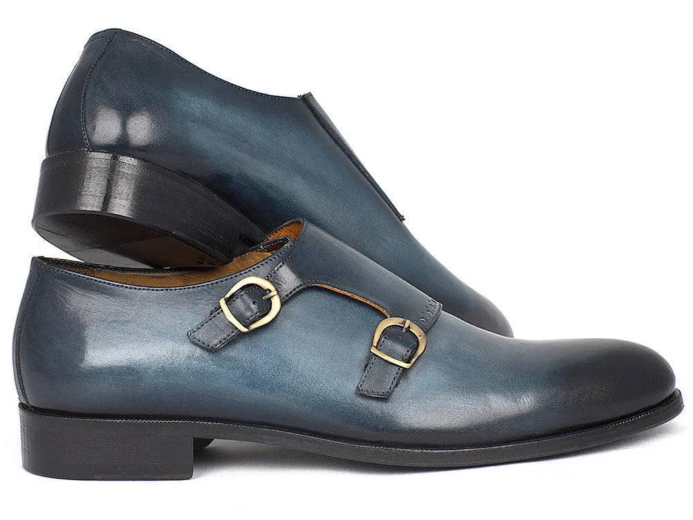 Paul Parkman Men's Navy Genuine Leather Double Monk strap Shoes (ID#HT54-NAVY) PAUL PARKMAN