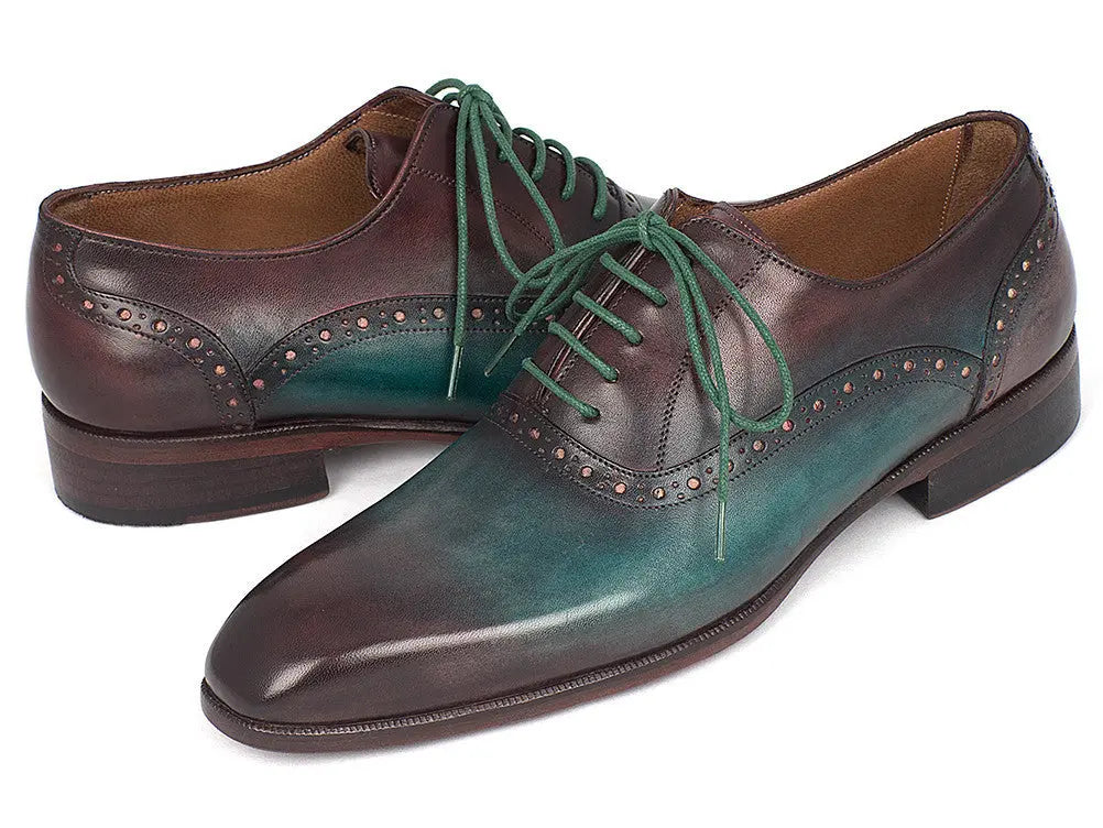 Paul Parkman Men's Green/Bordeaux Plain Toe Oxfords (ID#GH88BB) PAUL PARKMAN