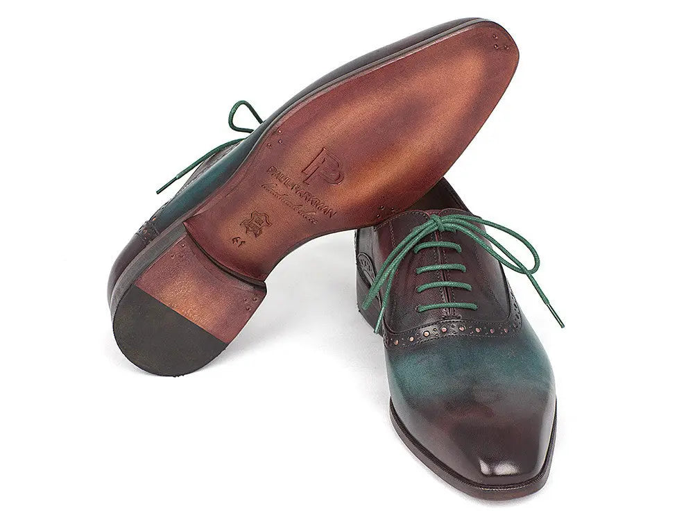 Paul Parkman Men's Green/Bordeaux Plain Toe Oxfords (ID#GH88BB) PAUL PARKMAN