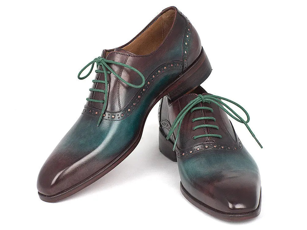 Paul Parkman Men's Green/Bordeaux Plain Toe Oxfords (ID#GH88BB) PAUL PARKMAN