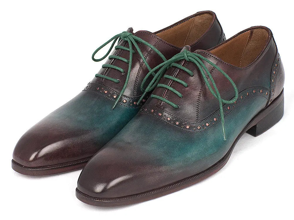 Paul Parkman Men's Green/Bordeaux Plain Toe Oxfords (ID#GH88BB) PAUL PARKMAN