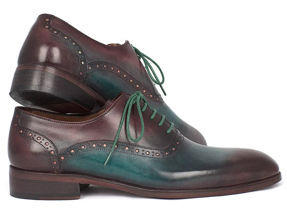 Paul Parkman Men's Green/Bordeaux Plain Toe Oxfords (ID#GH88BB) PAUL PARKMAN