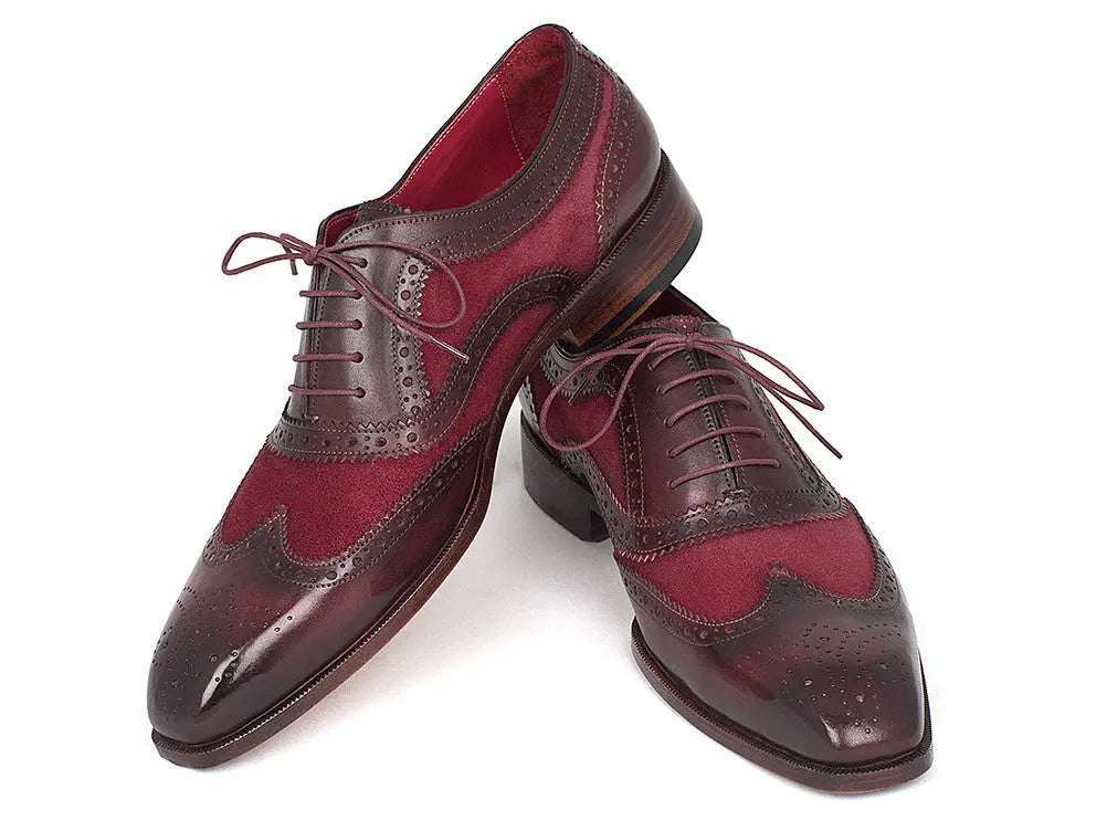 Paul Parkman Men's Bordeaux Suede/Calfskin Wingtip Oxfords (ID#228BRDSD) PAUL PARKMAN