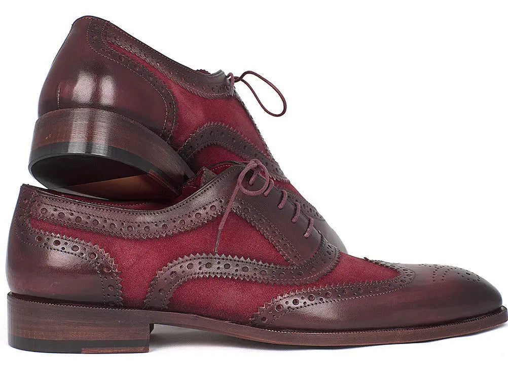 Paul Parkman Men's Bordeaux Suede/Calfskin Wingtip Oxfords (ID#228BRDSD) PAUL PARKMAN