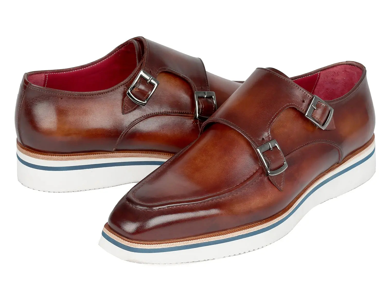 Paul Parkman Men's Brown Genuine Leather Smart Casual Monk strap Shoes (ID#189-BRW-LTH) PAUL PARKMAN