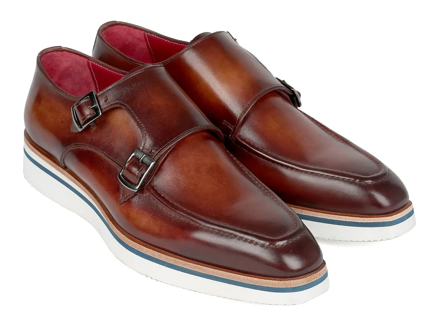 Paul Parkman Men's Smart Casual Monkstrap Shoes Brown Leather (ID#189-BRW-LTH) PAUL PARKMAN