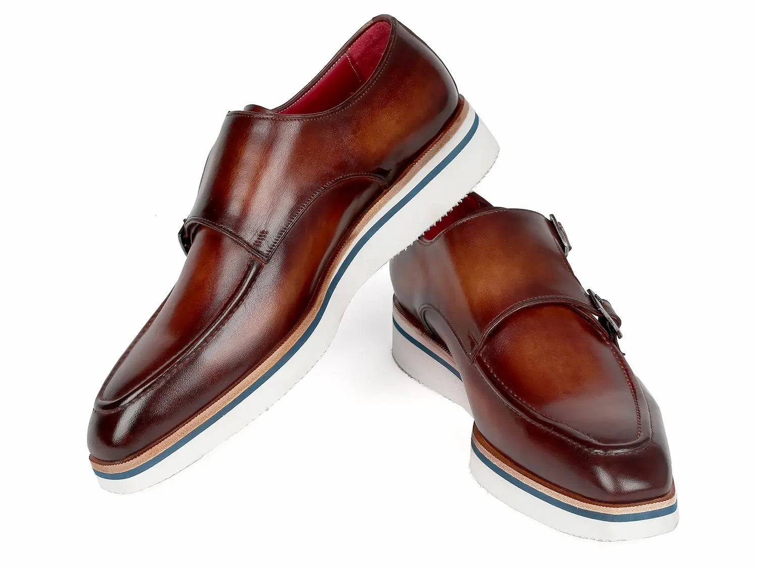 Paul Parkman Men's Smart Casual Monkstrap Shoes Brown Leather (ID#189-BRW-LTH) PAUL PARKMAN