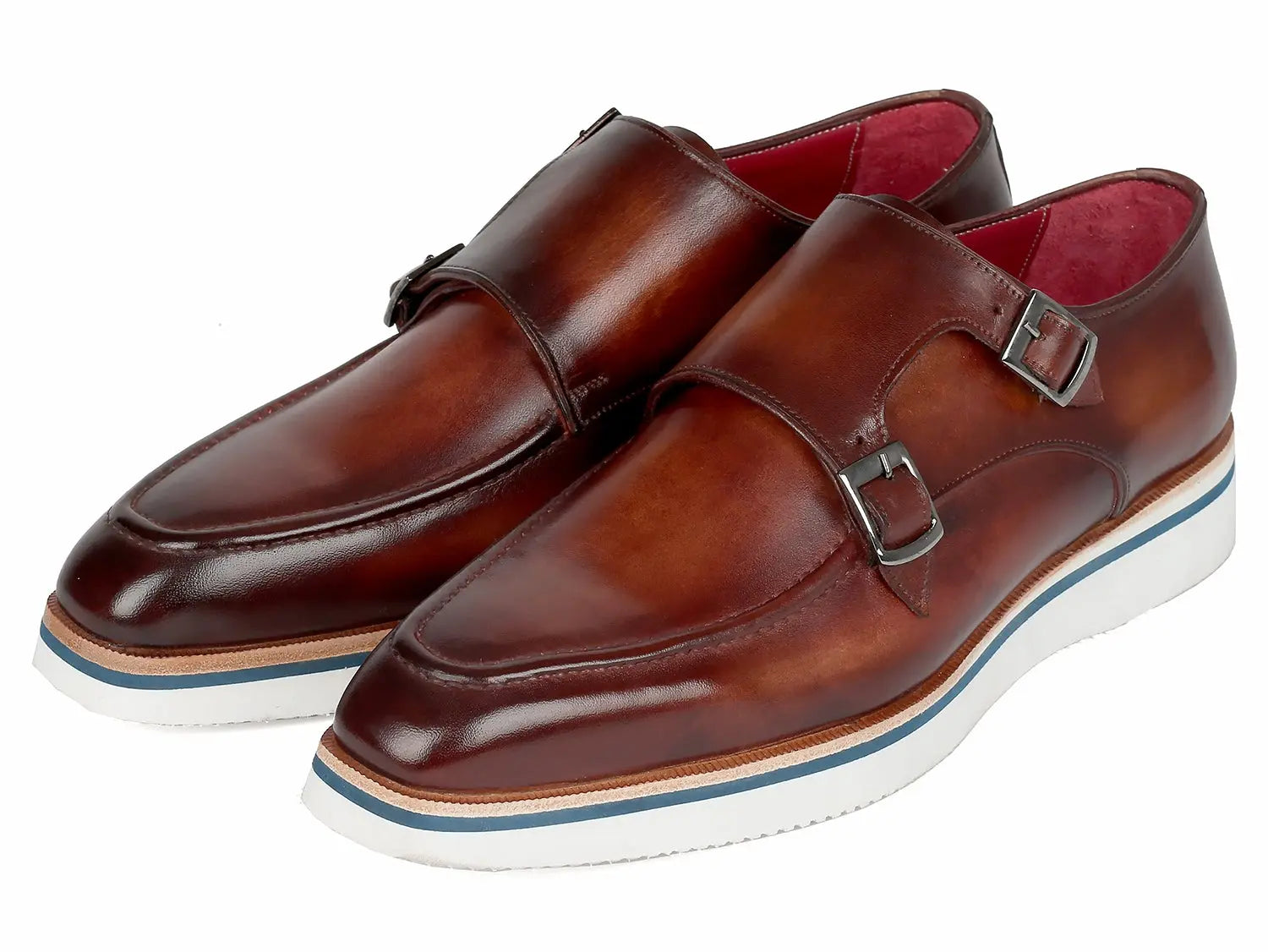 Paul Parkman Men's Smart Casual Monkstrap Shoes Brown Leather (ID#189-BRW-LTH) PAUL PARKMAN