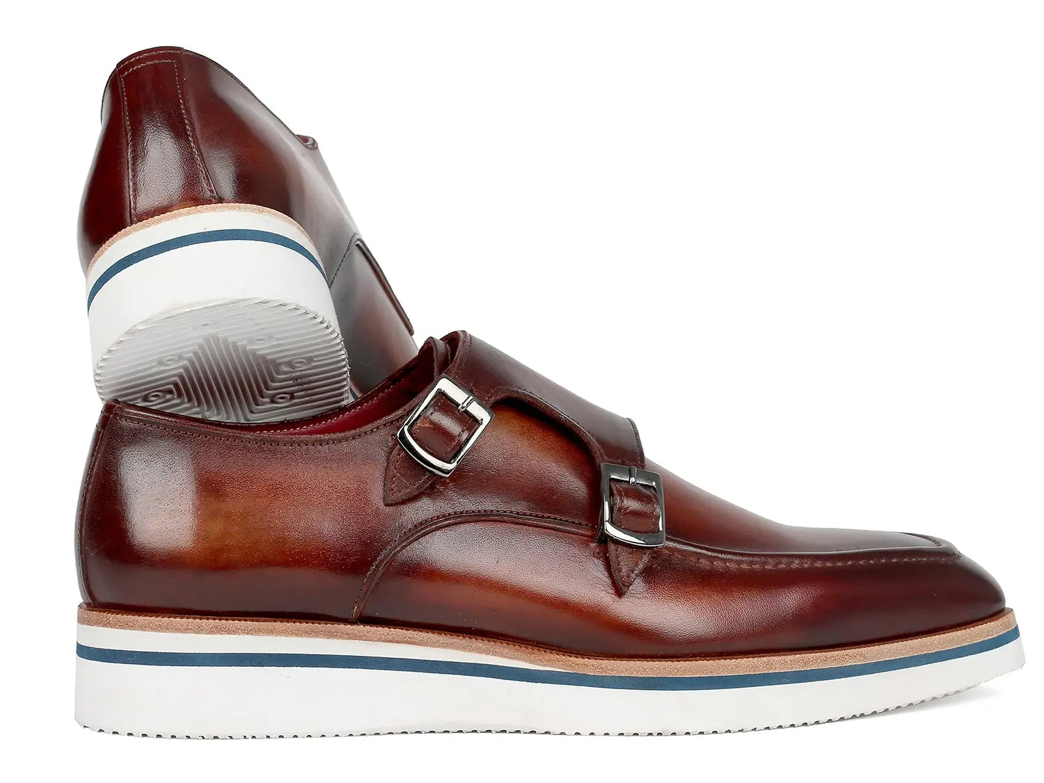 Paul Parkman Men's Brown Genuine Leather Smart Casual Monk strap Shoes (ID#189-BRW-LTH) PAUL PARKMAN