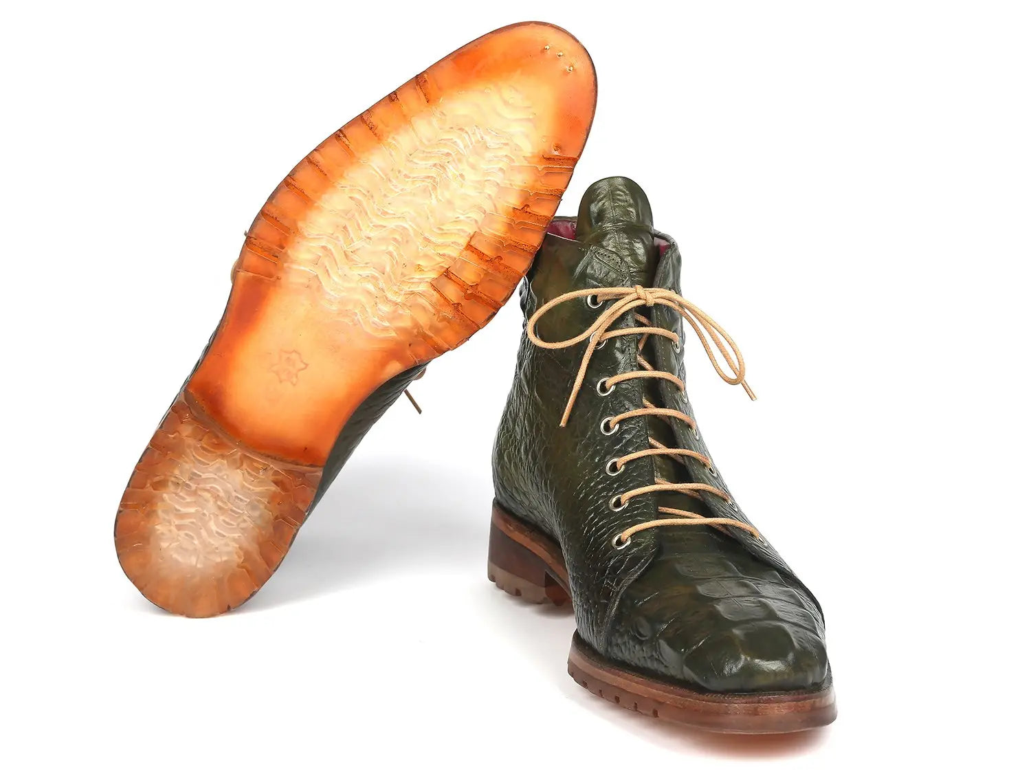 Paul Parkman Men's Green Crocodile Embossed Genuine Leather Boots (ID#12811-GRN) PAUL PARKMAN