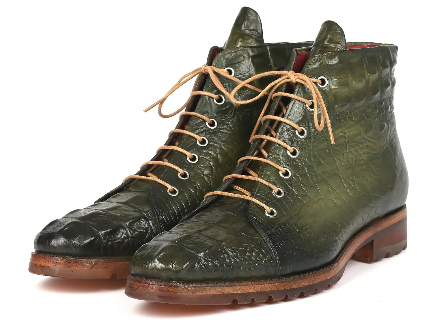 Paul Parkman Men's Green Crocodile Embossed Genuine Leather Boots (ID#12811-GRN) PAUL PARKMAN
