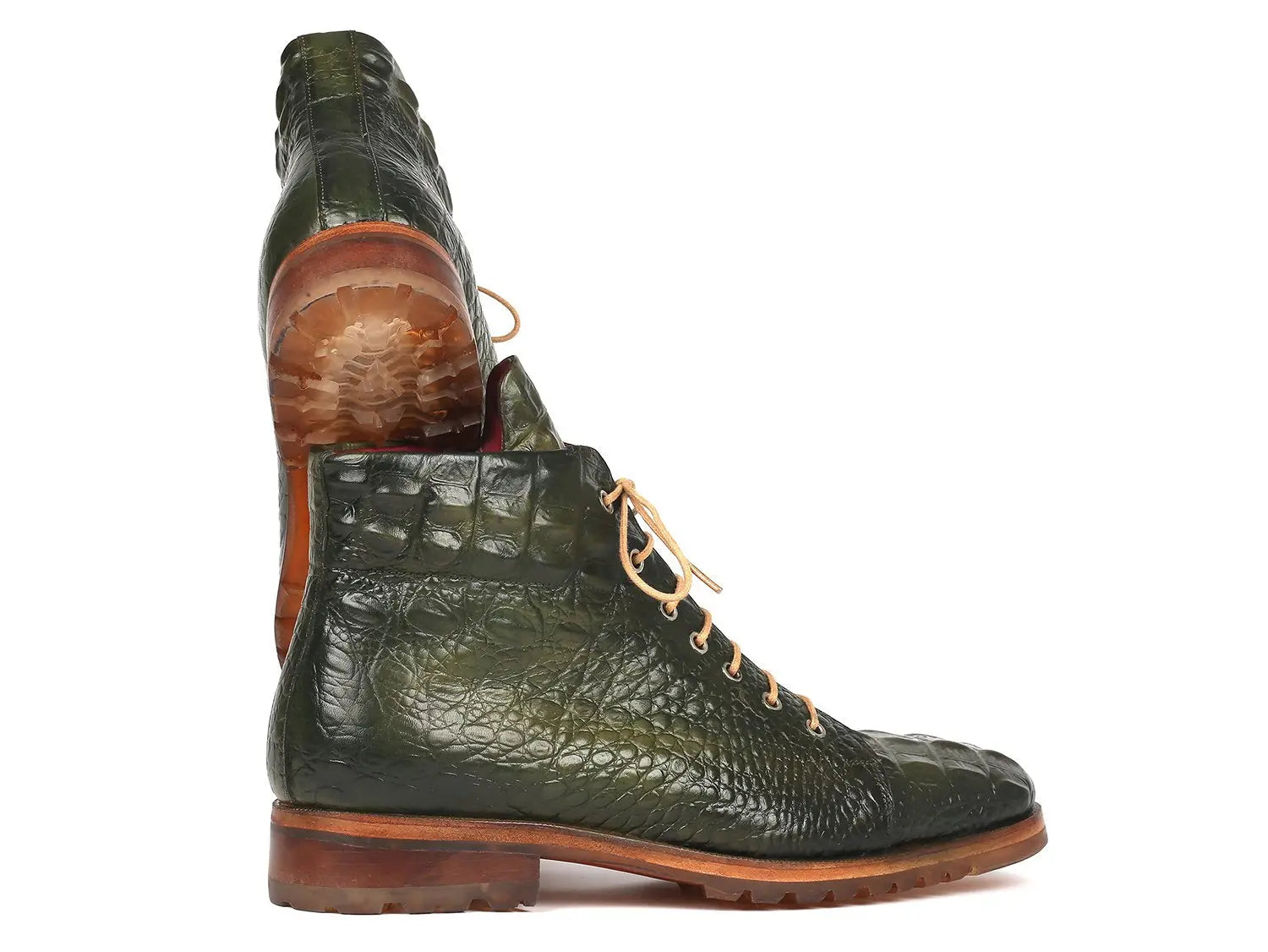 Paul Parkman Men's Green Crocodile Embossed Genuine Leather Boots (ID#12811-GRN) PAUL PARKMAN