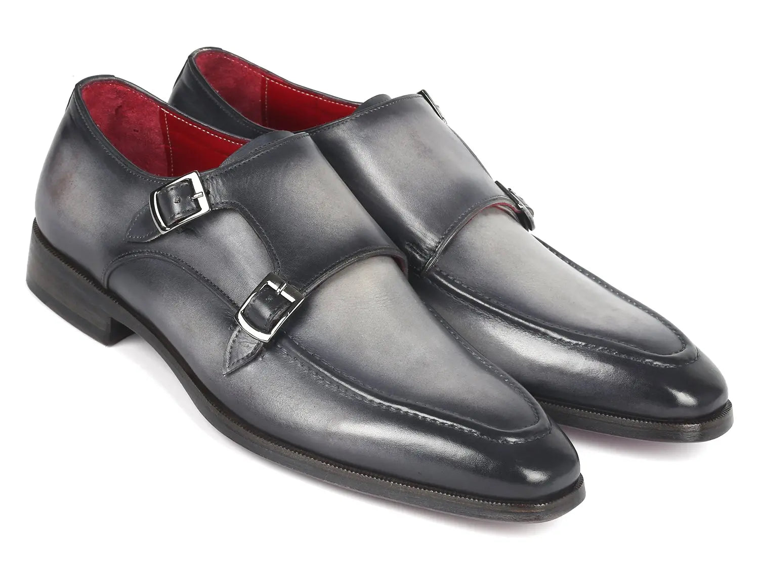 Paul Parkman Men's Gray Leather Double Monkstrap Shoes (ID#SW534GY) PAUL PARKMAN