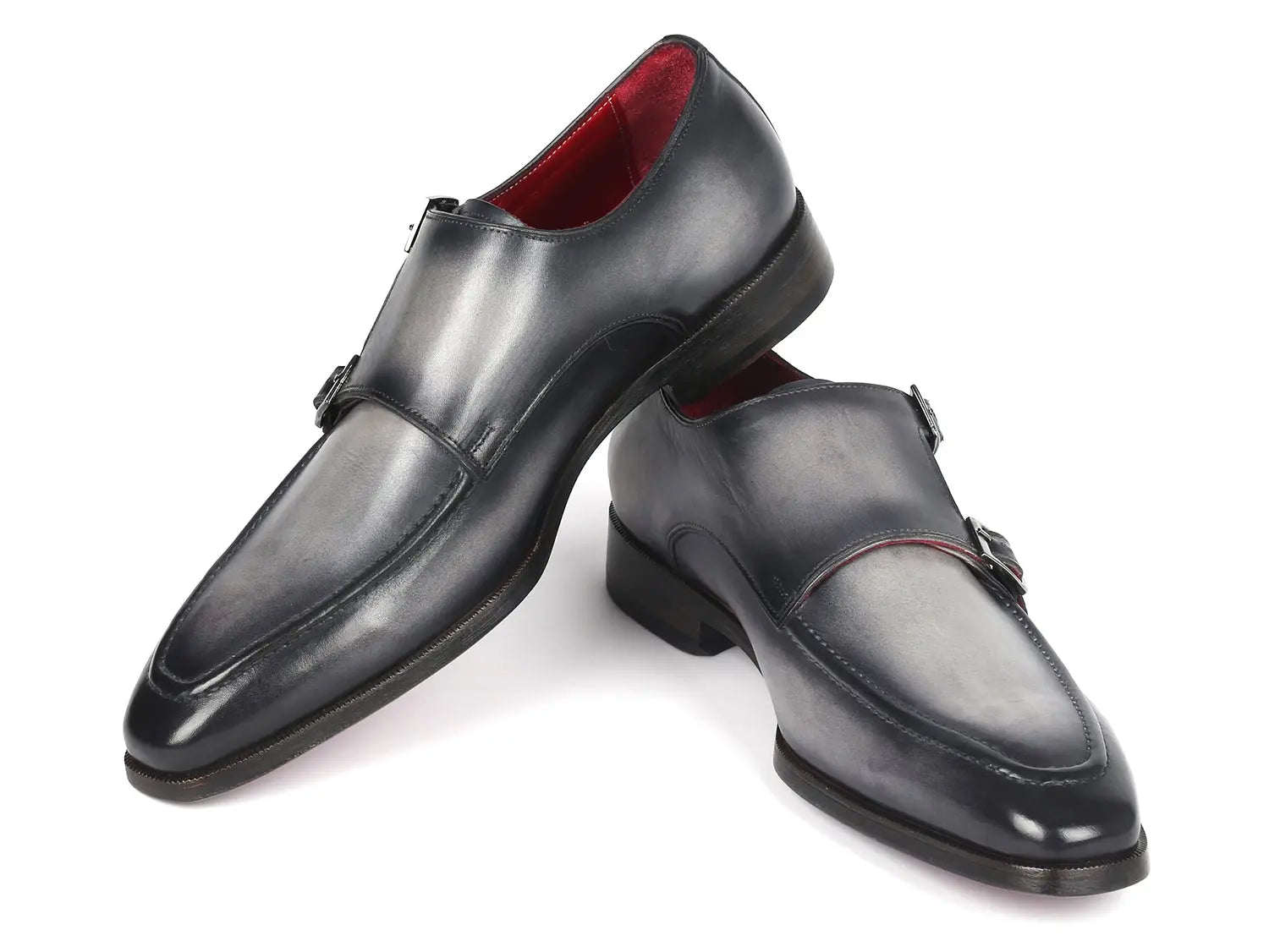 Paul Parkman Men's Gray Leather Double Monkstrap Shoes (ID#SW534GY) PAUL PARKMAN