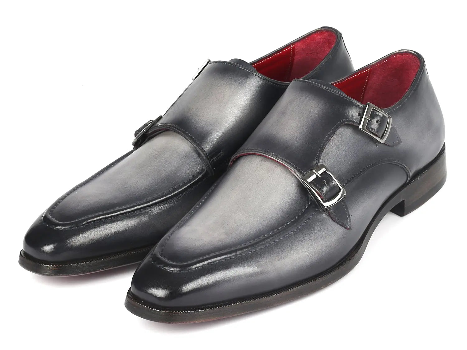 Paul Parkman Men's Gray Leather Double Monkstrap Shoes (ID#SW534GY) PAUL PARKMAN