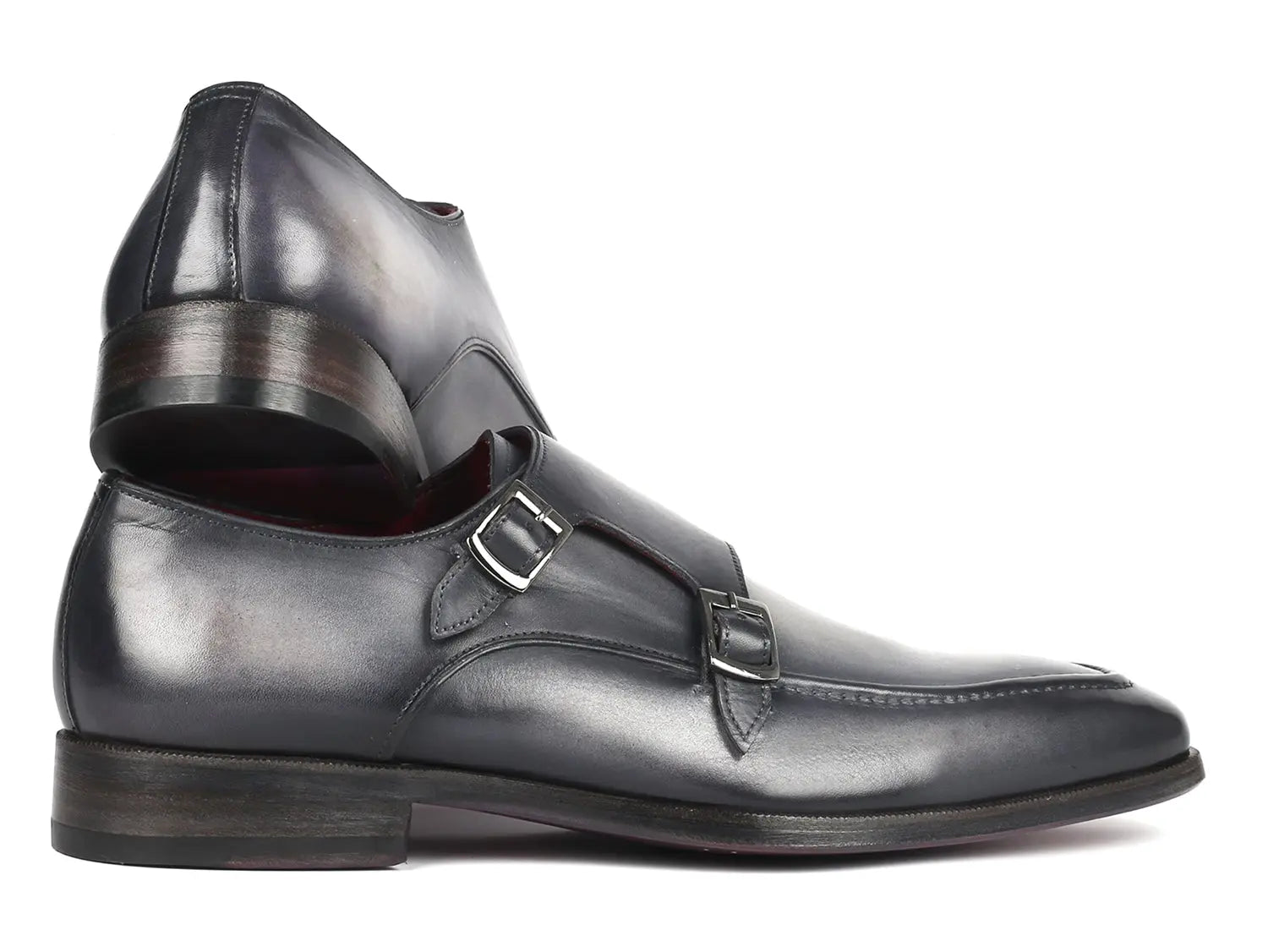 Paul Parkman Men's Gray Leather Double Monkstrap Shoes (ID#SW534GY) PAUL PARKMAN