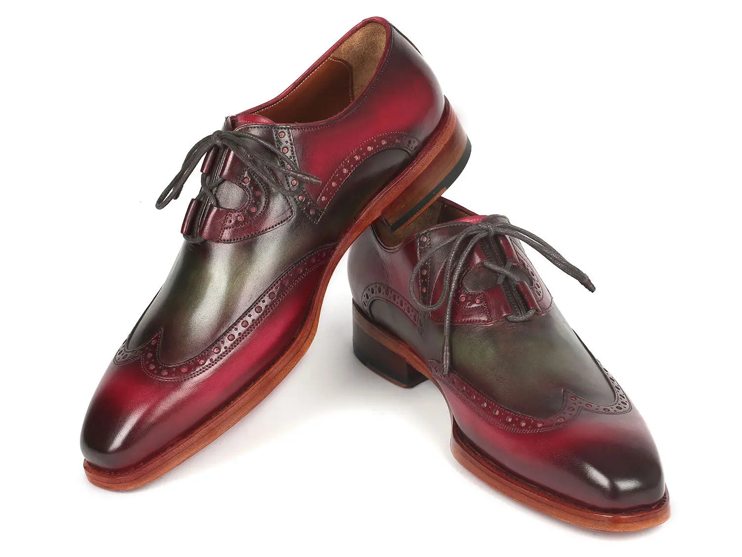 Paul Parkman Men's Green/Bordeaux Goodyear Welted Ghillie Lacing Wingtip Brogues (ID#2955-GRB) PAUL PARKMAN