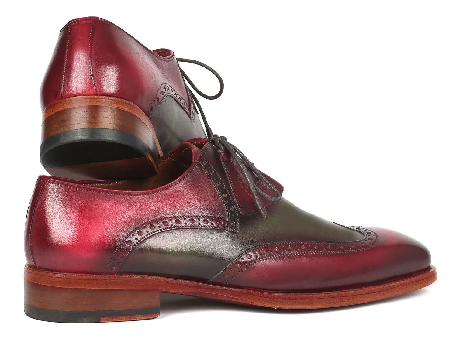 Paul Parkman Men's Green/Bordeaux Goodyear Welted Ghillie Lacing Wingtip Brogues (ID#2955-GRB) PAUL PARKMAN