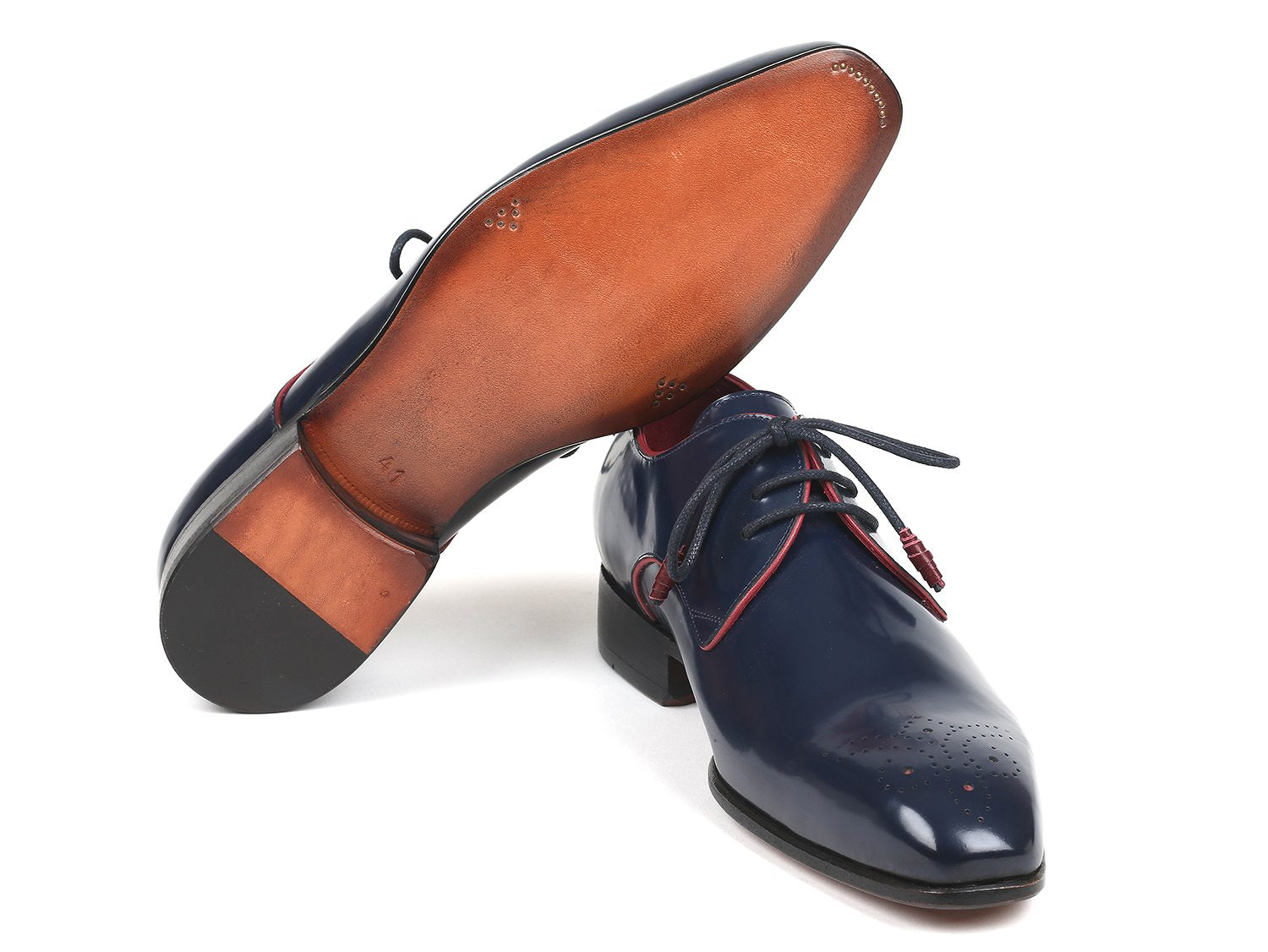 Paul Parkman Medallion Toe Navy Derby Shoes (ID#57RG27) PAUL PARKMAN