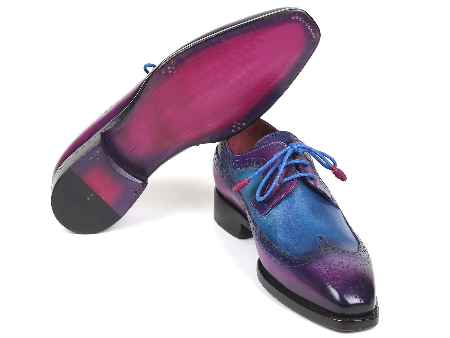 Paul Parkman Goodyear Welted Wingtip Derby Shoes Purple & Blue (ID#511V63) PAUL PARKMAN