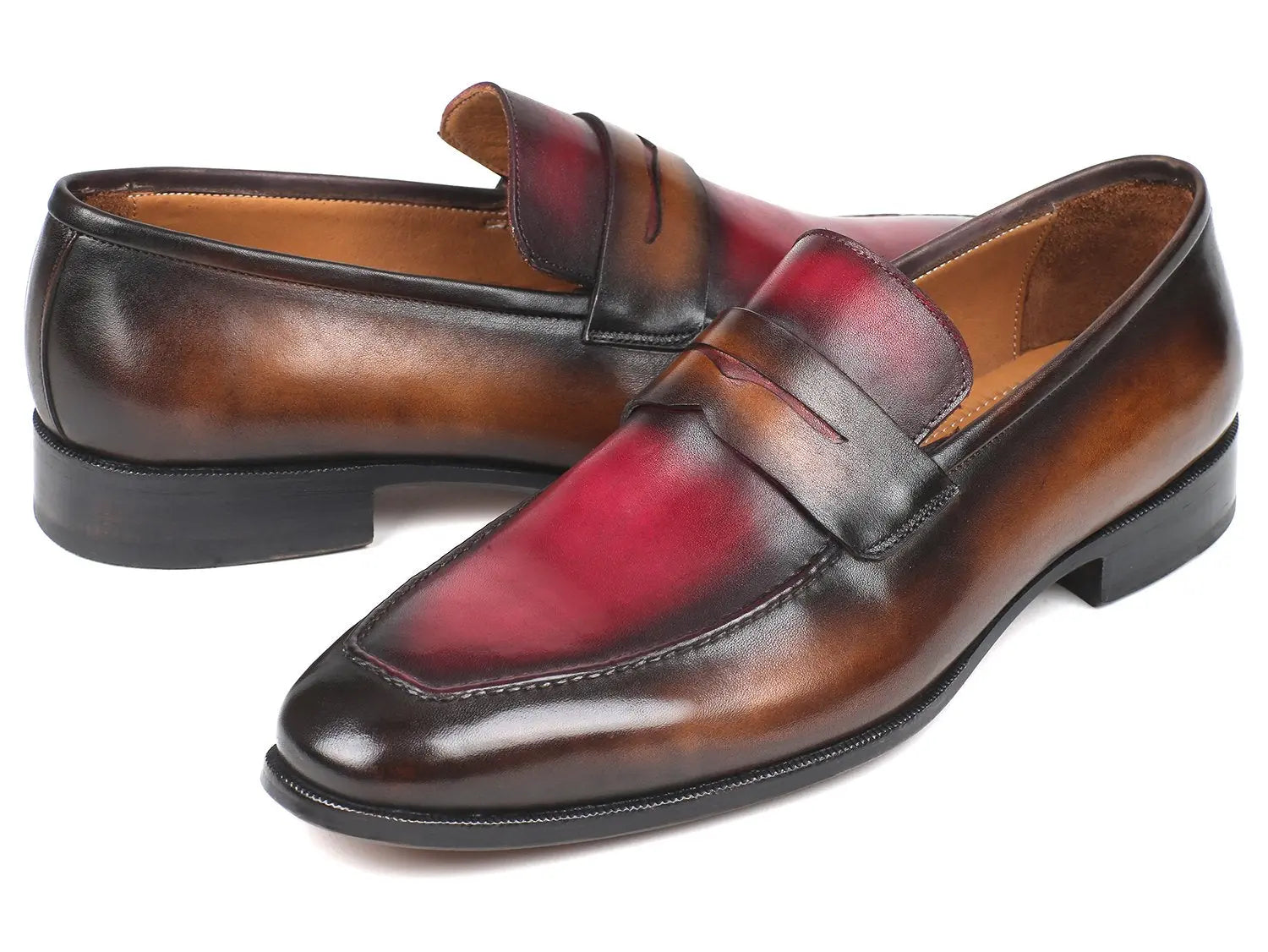 Paul Parkman Men's Brown/Bordeaux Dual Tone Penny Loafers (ID#10BB22) PAUL PARKMAN