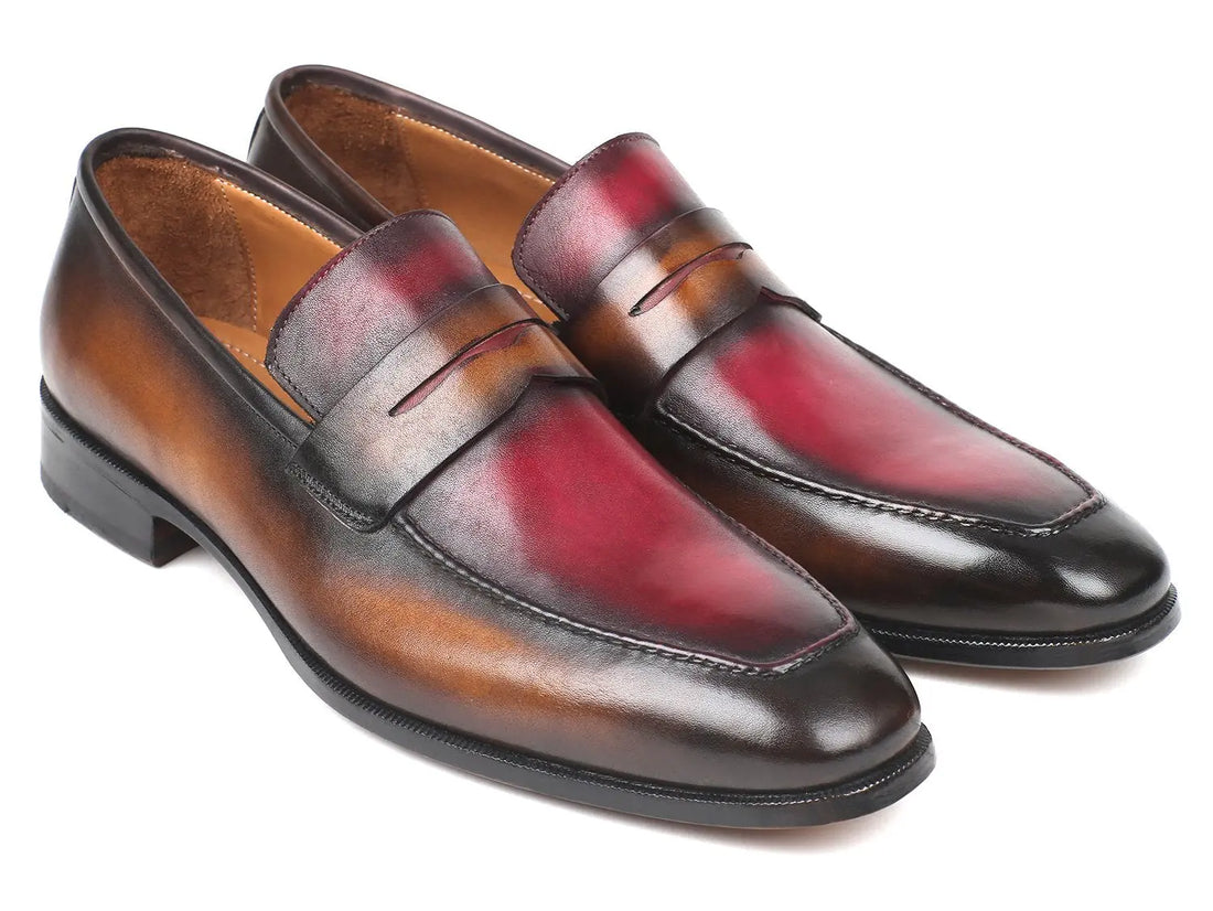 Paul Parkman Men's Brown/Bordeaux Dual Tone Penny Loafers (ID#10BB22) PAUL PARKMAN
