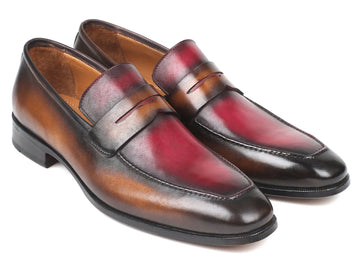 Paul Parkman Men's Brown/Bordeaux Dual Tone Penny Loafers (ID#10BB22) PAUL PARKMAN