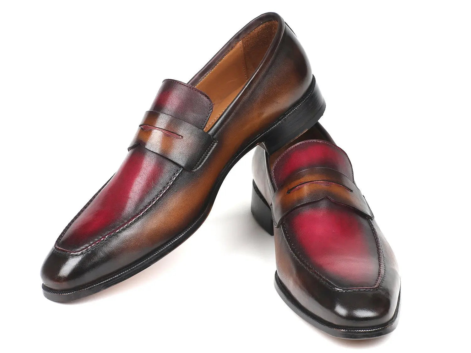 Paul Parkman Men's Brown/Bordeaux Dual Tone Penny Loafers (ID#10BB22) PAUL PARKMAN