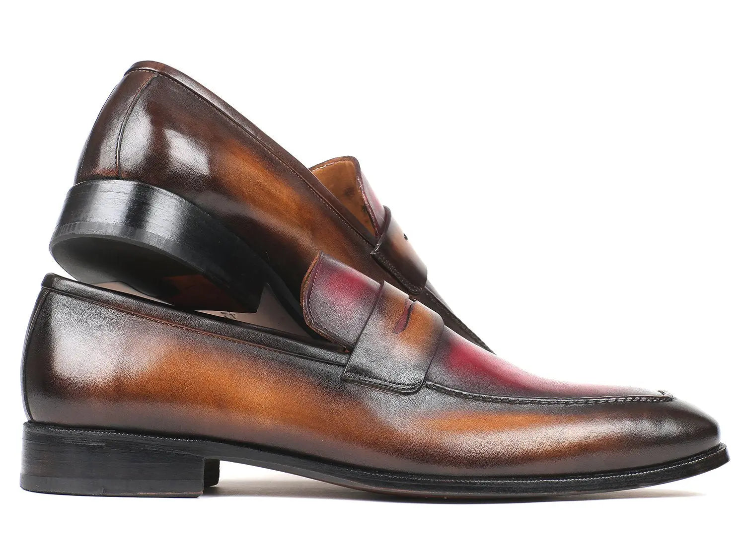 Paul Parkman Men's Brown/Bordeaux Dual Tone Penny Loafers (ID#10BB22) PAUL PARKMAN