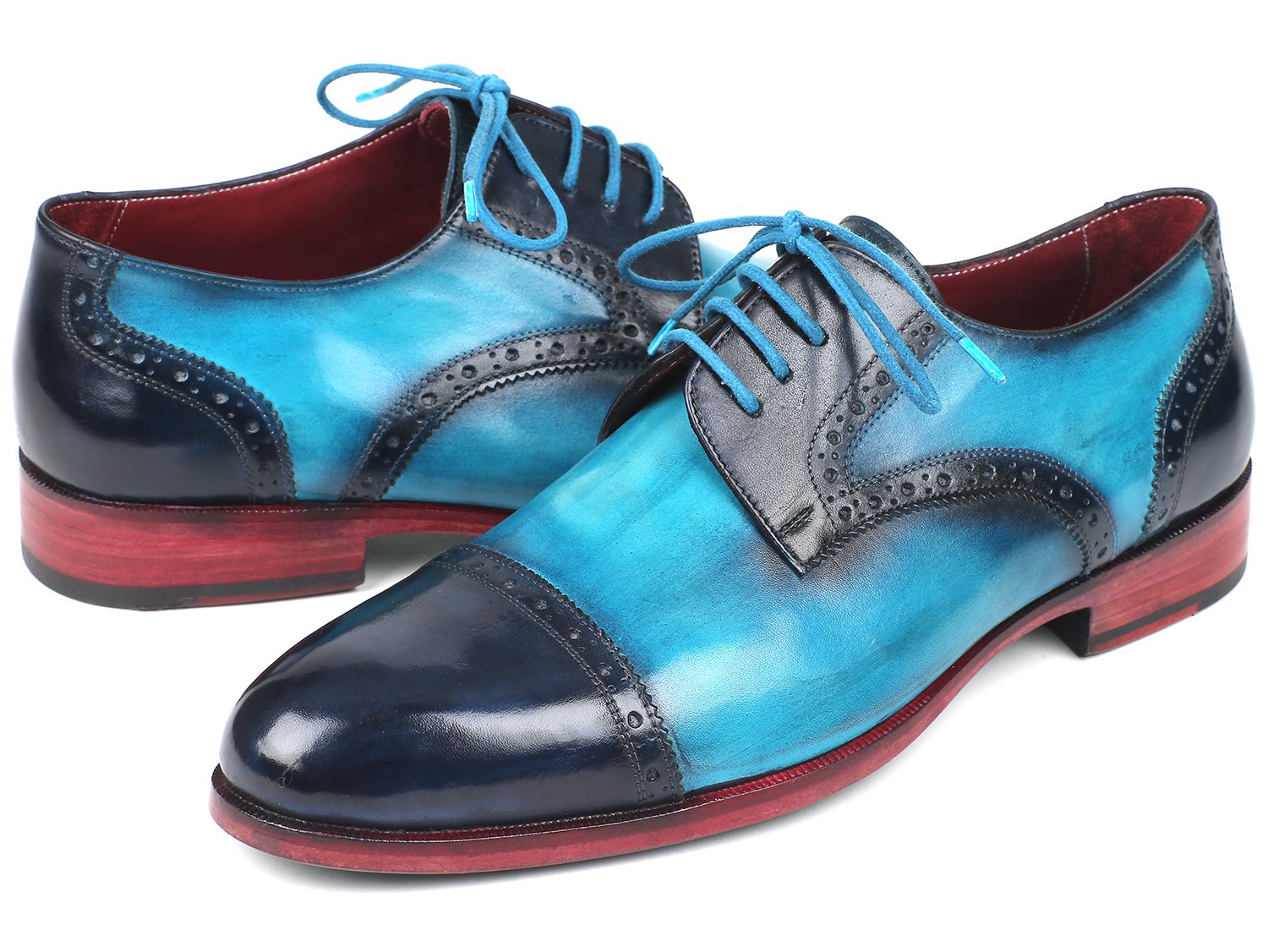 Paul Parkman Two Tone Cap-Toe Derby Shoes Blue & Turquoise (ID#046-TRQ) PAUL PARKMAN